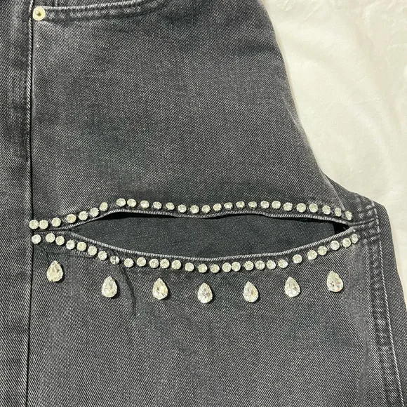 Forever 21 Black Straight-Leg Jeans with Crystal Trim - Picture 4 of 6